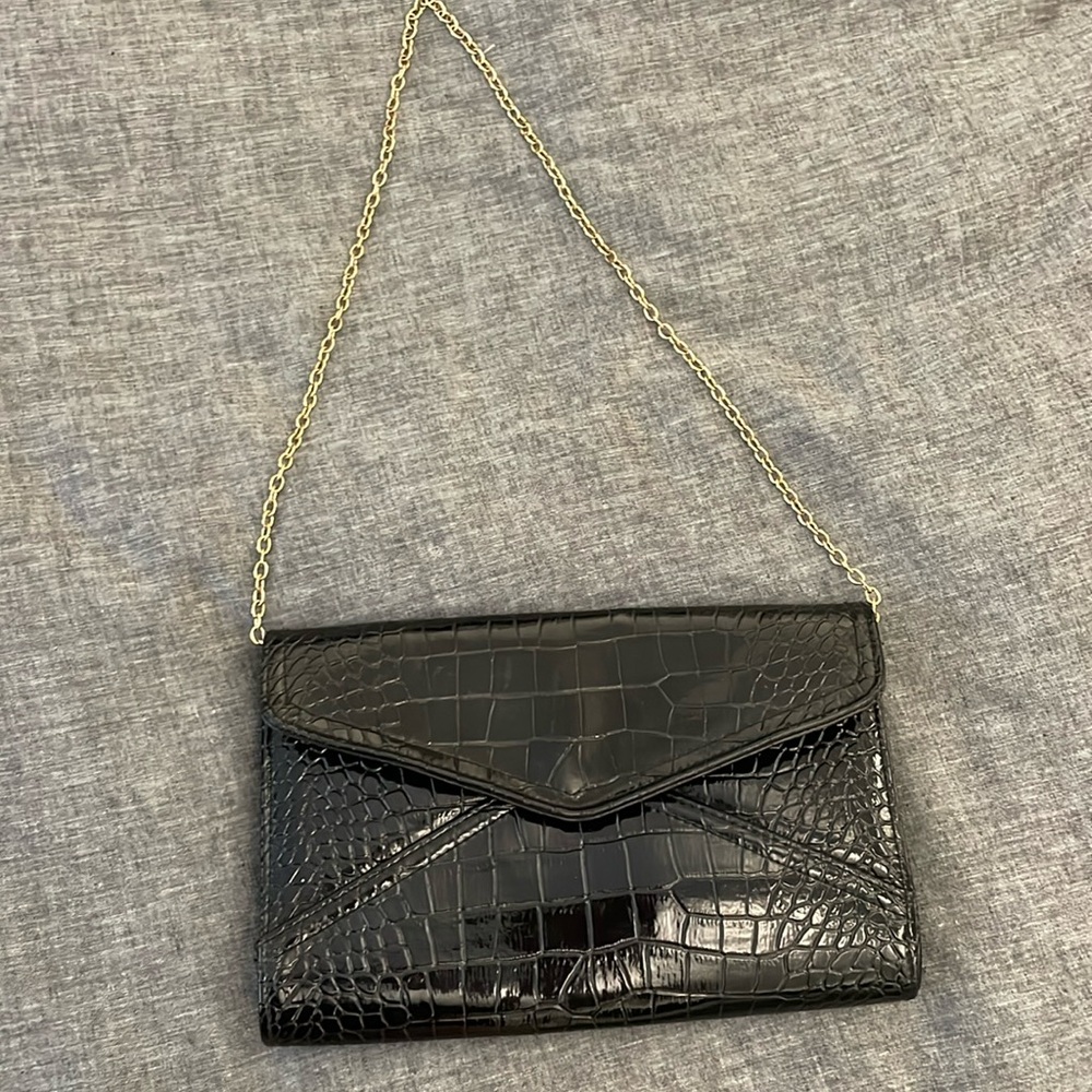 Aldo black chained snake print clutch